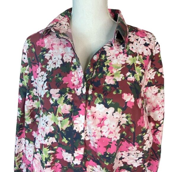 Lands’ End Wm’s Sz 20W Pink Floral Hydrangea Half Button Collared Tunic Blouse - Picture 2 of 6